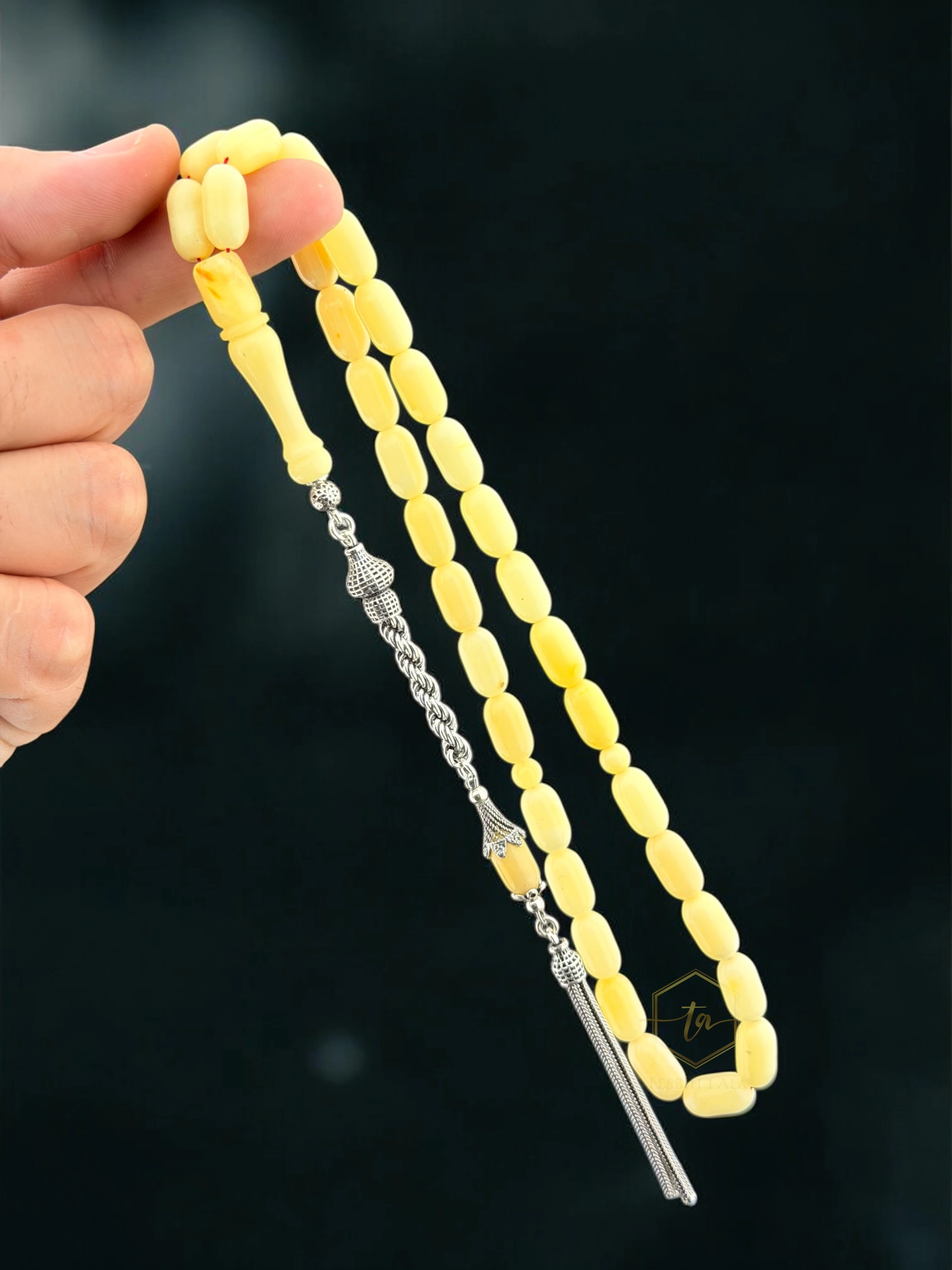 Damla Kehribar Kapsül Kesim Gümüş Püsküllü