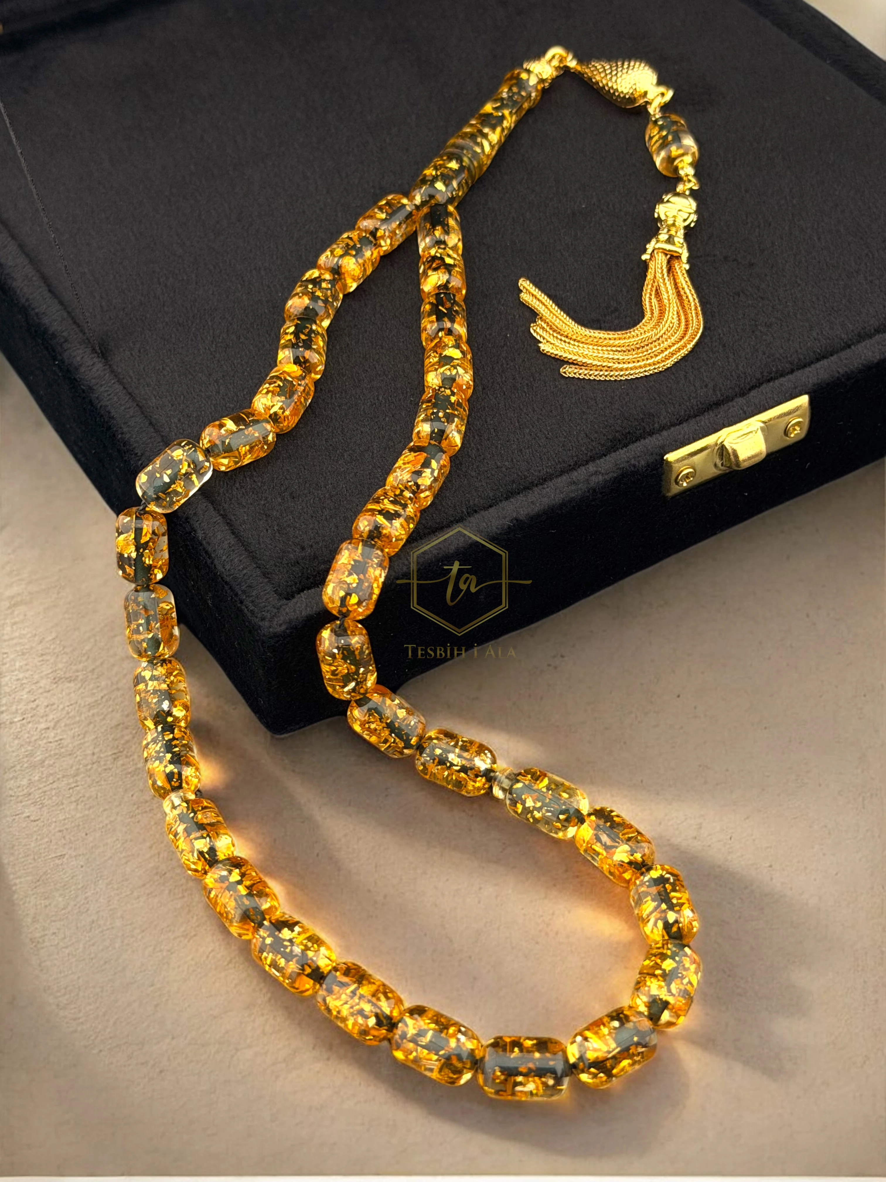 Golden Rosary - Altın Parçacıklı Tesbih + Premium Kutu Hediye