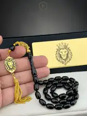Aslan Ruhu Siyah Tonda Gümüş Püsküllü Ateş Kehribarı Tesbih