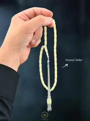 Damla Kehribar - Kapsül Kesim Gümüş Püsküllü Tesbih + PREMİUM KUTULU 