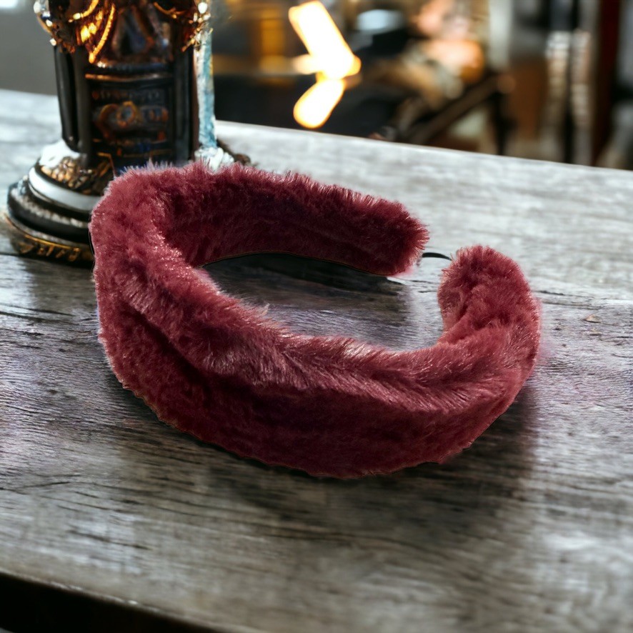 Bordo Renk Peluş Kalın Model Saç Tacı