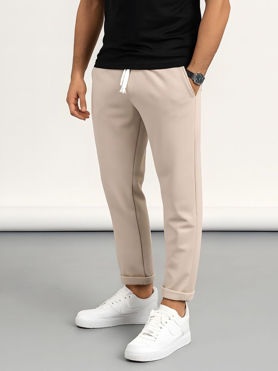 KREP KUMAŞ JOGGER PANTOLON - BEJ