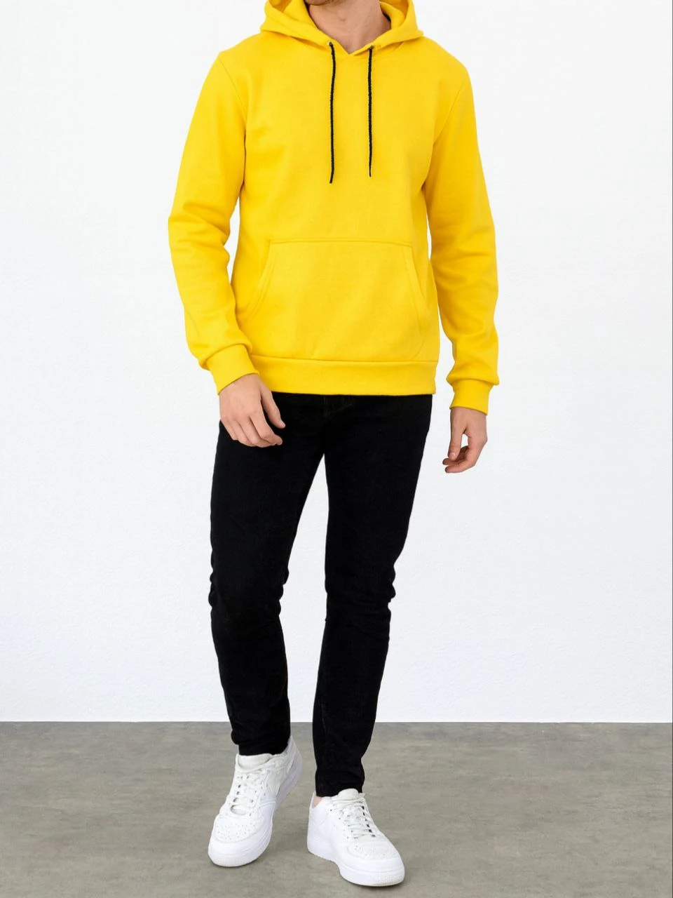 2 İp Kapşonlu Sweatshirt ( Slim fit kalıp )  - SARI