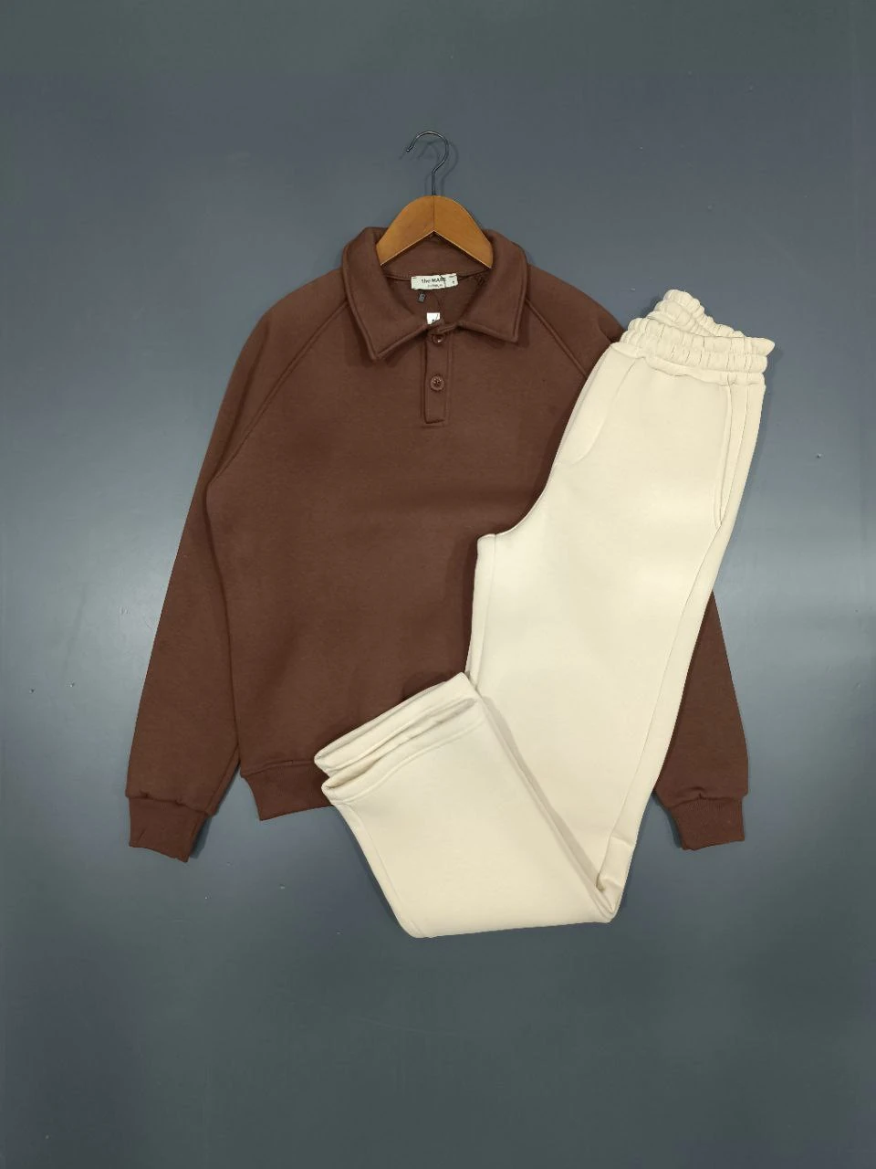 3 İPLİK PAMUKLU KOMPAKT PENYE EŞOFMAN TAKIMI - KAHVERENGİ