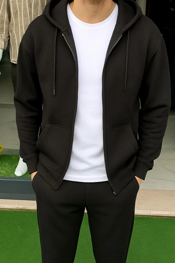 3 İPLİK ŞADONLU KOMPAKT PENYE KAPŞONLU CEKET