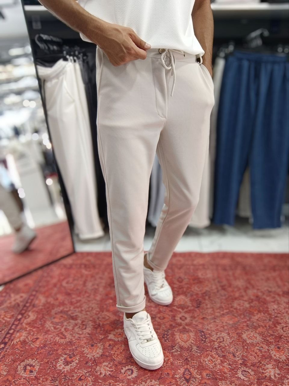PİKE KUMAŞ JOGGER PANTOLON - BEJ