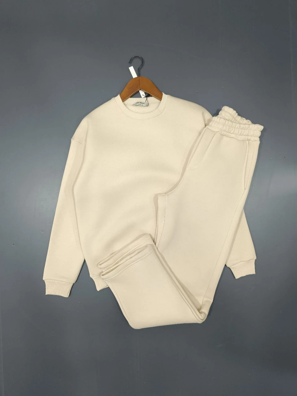 3 İPLİK PAMUKLU KOMPAKT PENYE EŞOFMAN TAKIMI - BEJ