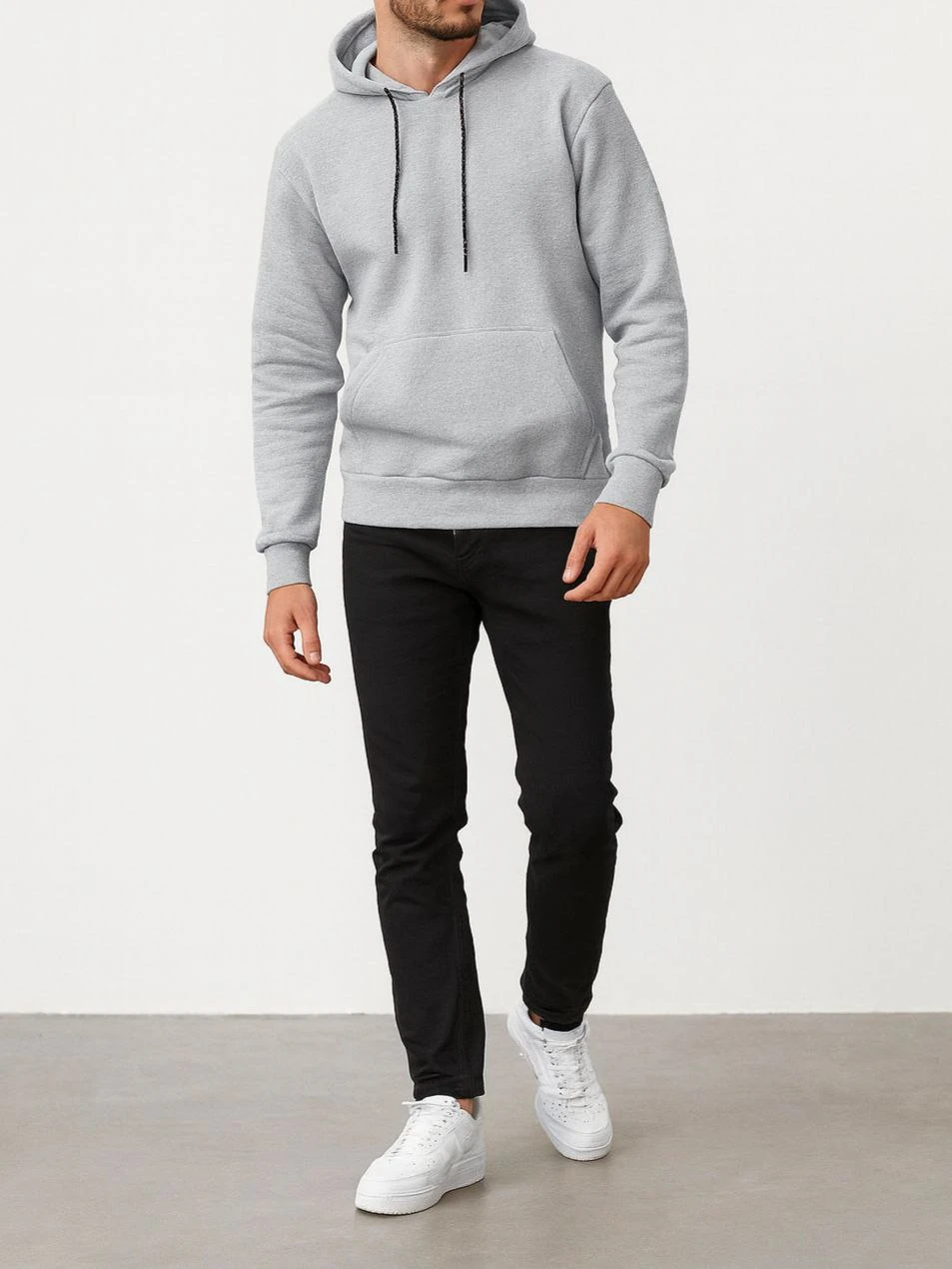 2 İp Kapşonlu Sweatshirt ( Slim fit kalıp )  - GRI