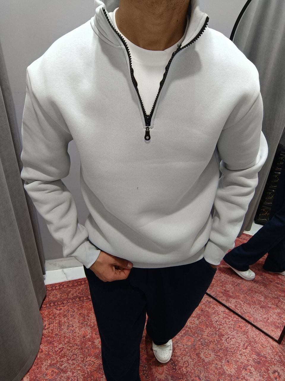 3 İPLİK KOMPAKT ŞARDONLU YARIM FERMUARLI SWEATSHİRT - GRİ