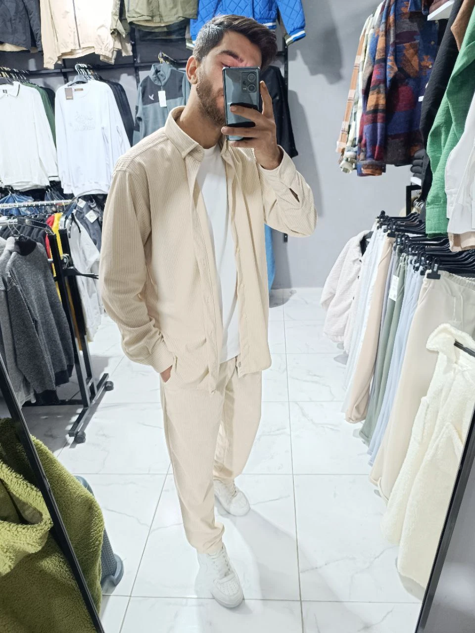 KADİFE GÖMLEK - BEJ