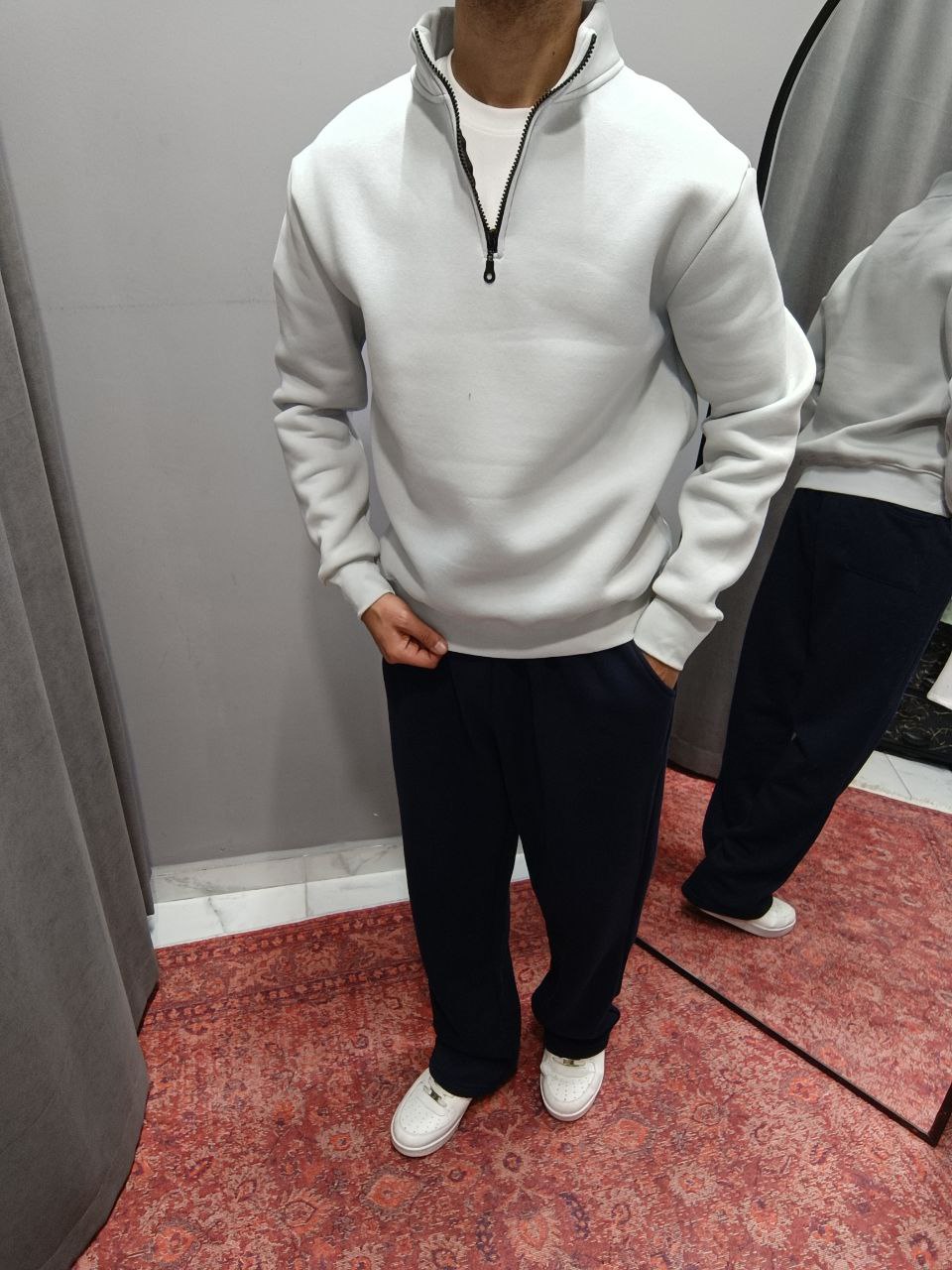 YARIM FERMUARLI SWEAT BAGGY EŞOFMAN KOMBİN - GRİ - LACİVERT