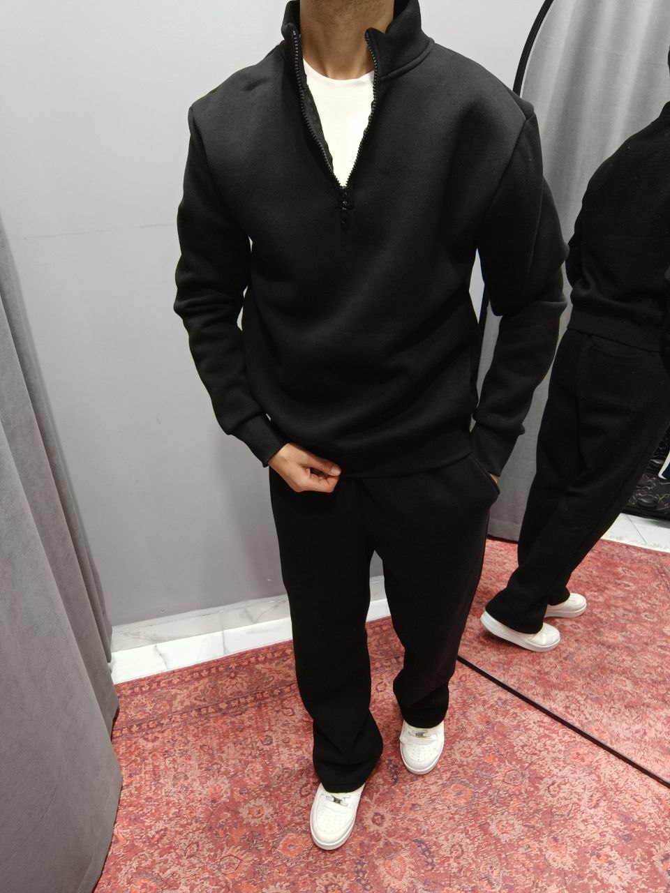 YARIM FERMUARLI SWEAT BAGGY EŞOFMAN KOMBİN - SİYAH - SİYAH