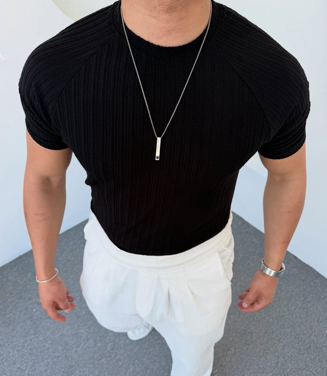 REGLAN KOL DESENLİ T-SHİRT  - SİYAH