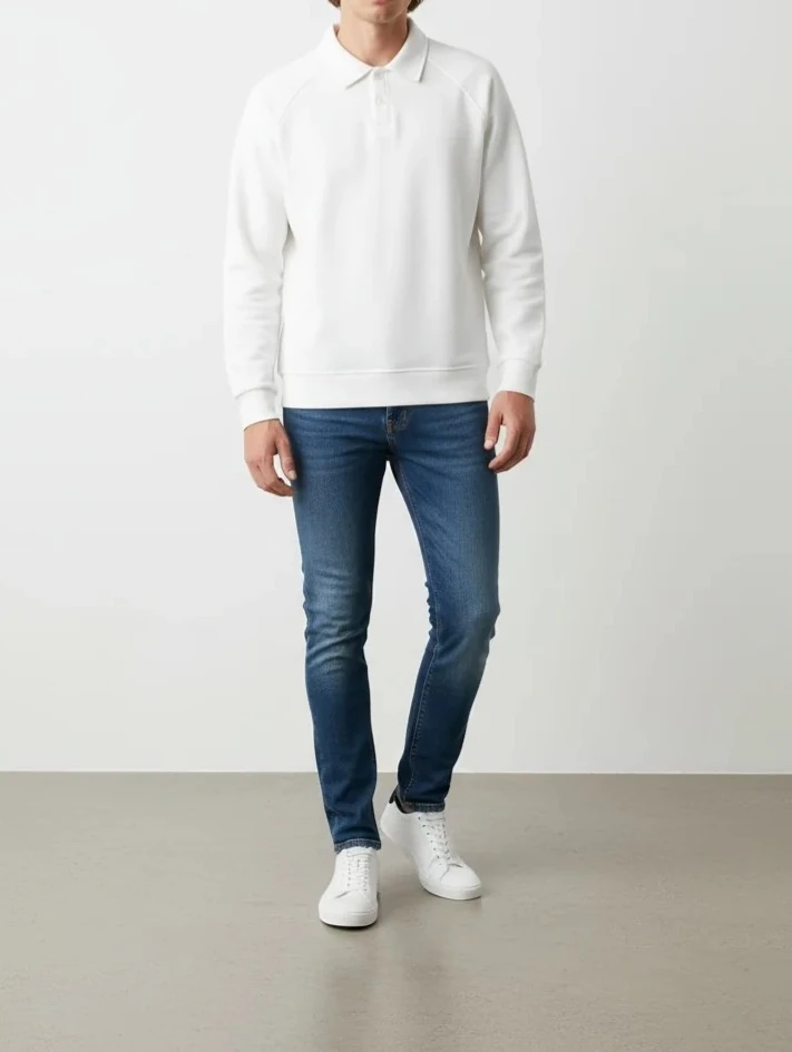 3 İPLİK PAMUKLU KOMPAKT PENYE POLO YAKA SWEATSHİRT