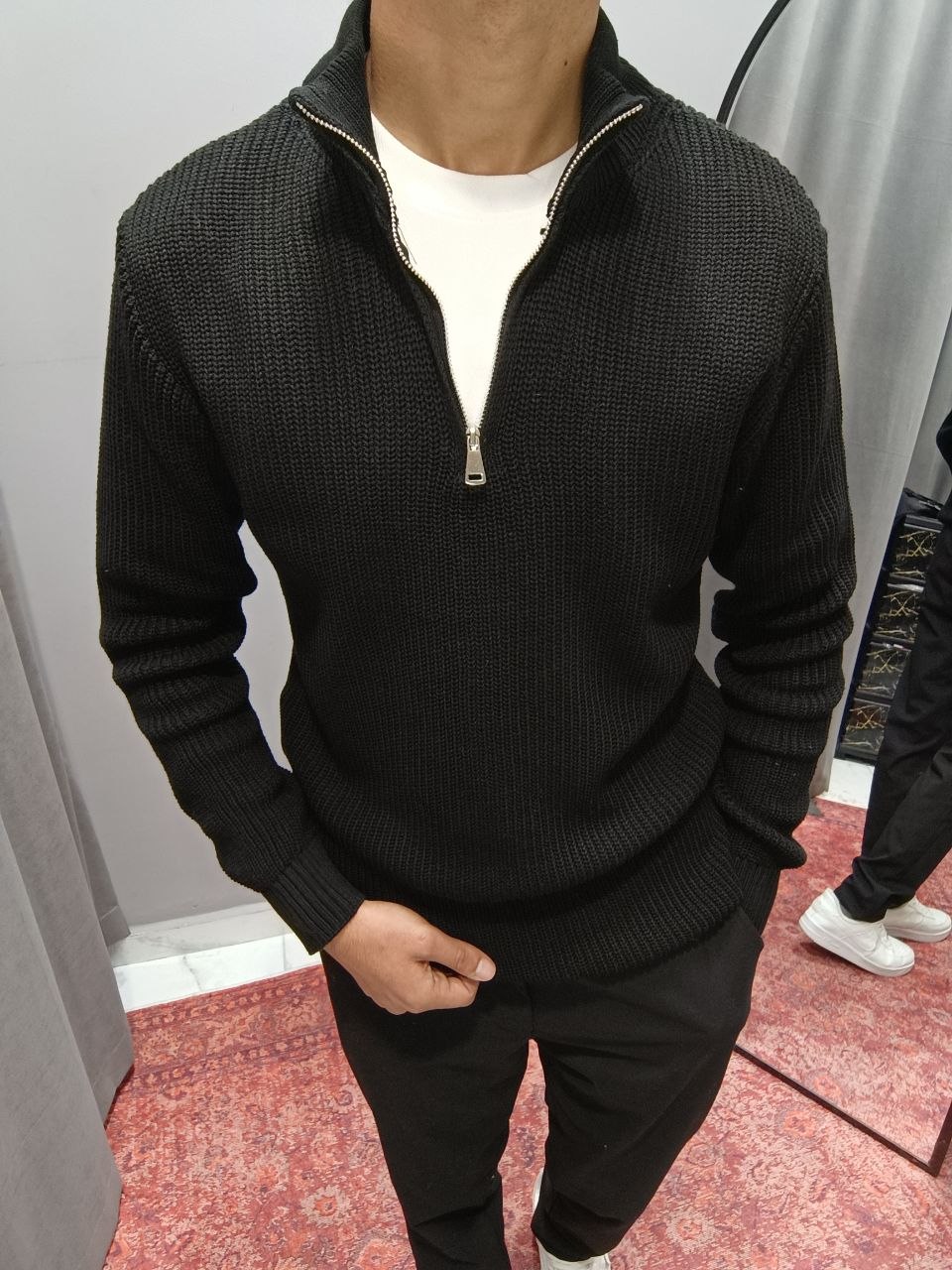 YARIM FERMUAR TRİKO KAZAK  - SİYAH