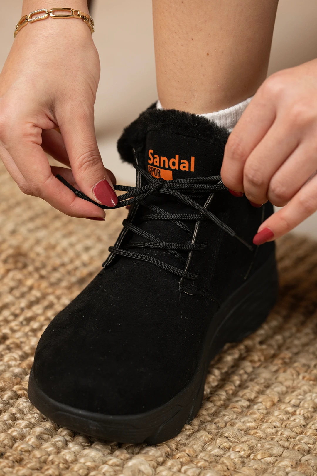 Sandal Spor Kadın Süet Kürklü Kısa Spor Bot SS001-0478 