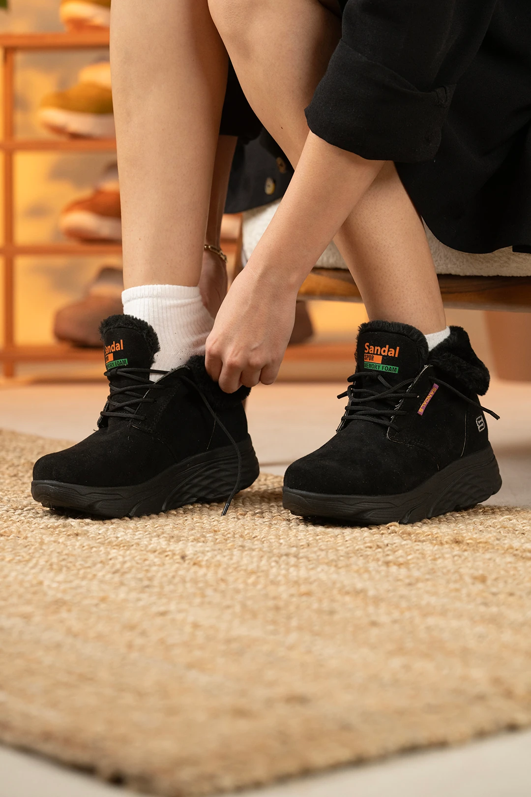 Sandal Spor Kadın Süet Kürklü Kısa Spor Bot SS001-0478 