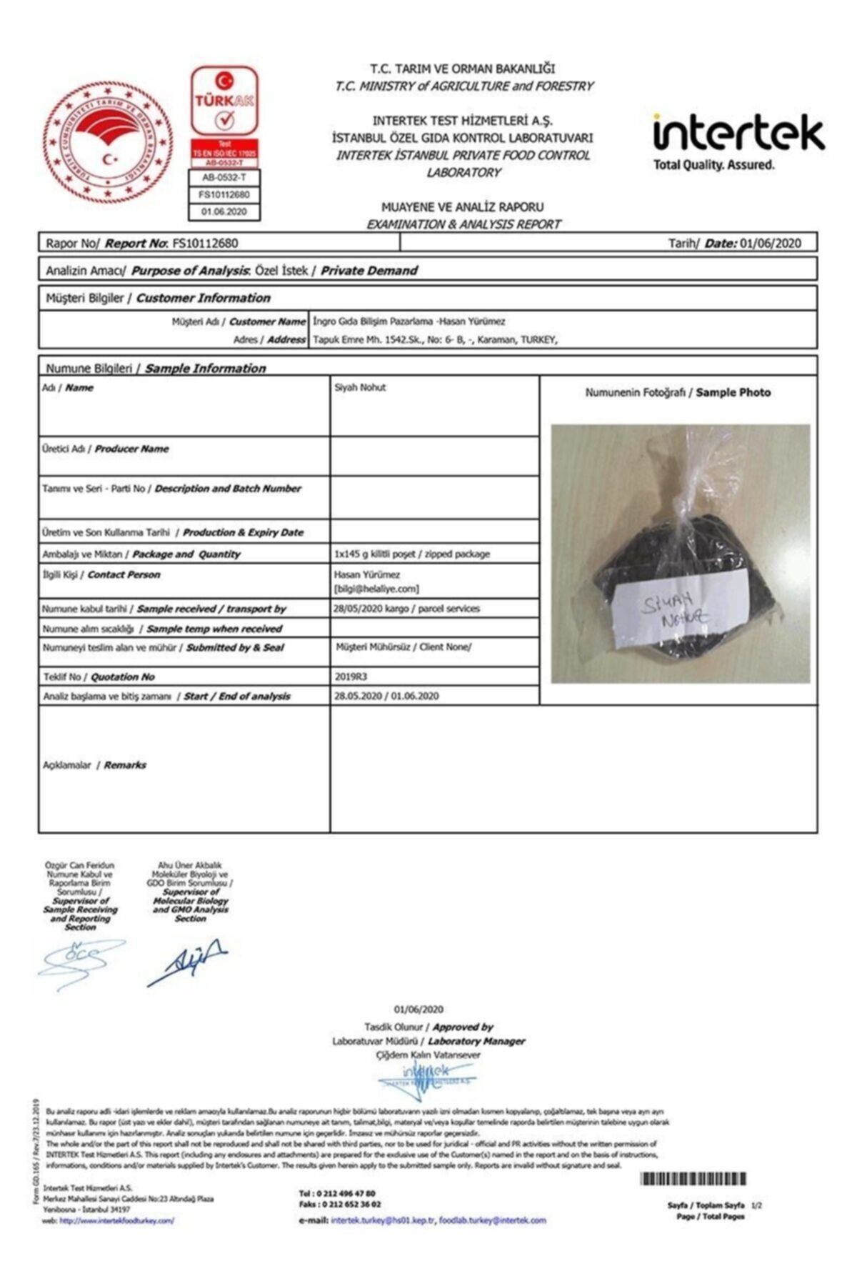 Glutensiz Siyah Nohut 1000 G