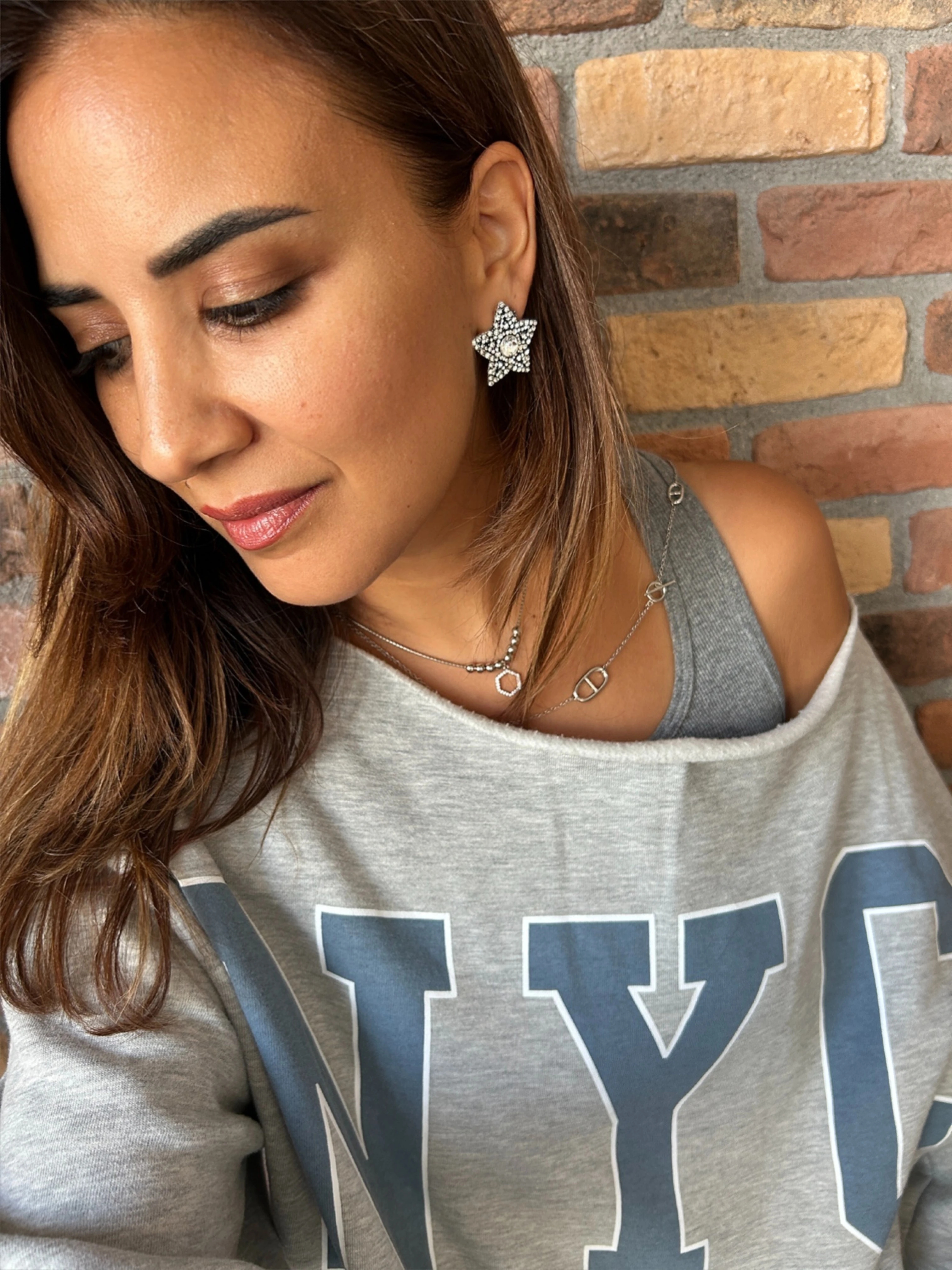 Ay Yıldız Taşlı Küpe