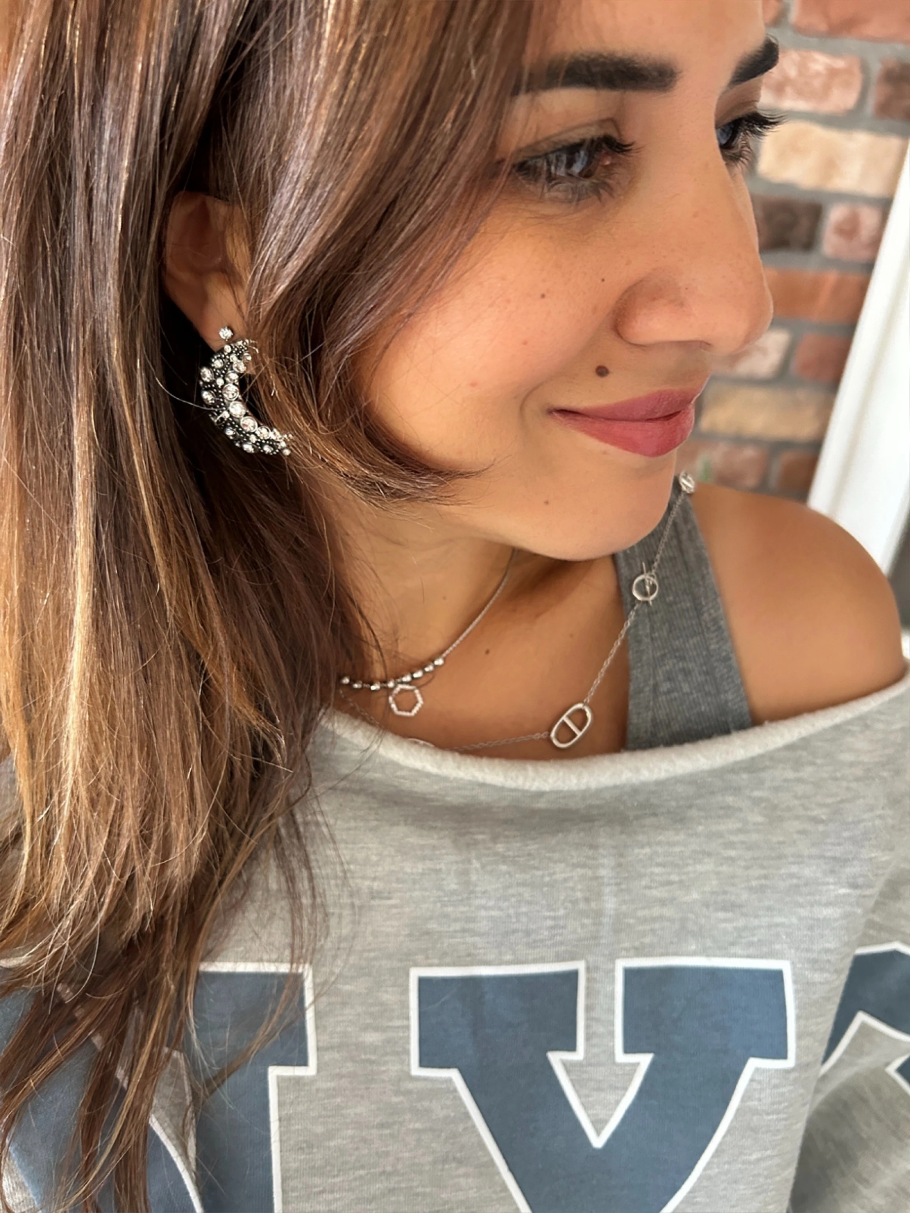 Ay Yıldız Taşlı Küpe