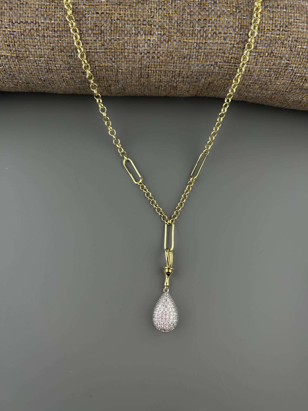 Zirkon Taşlı Damla Kolye