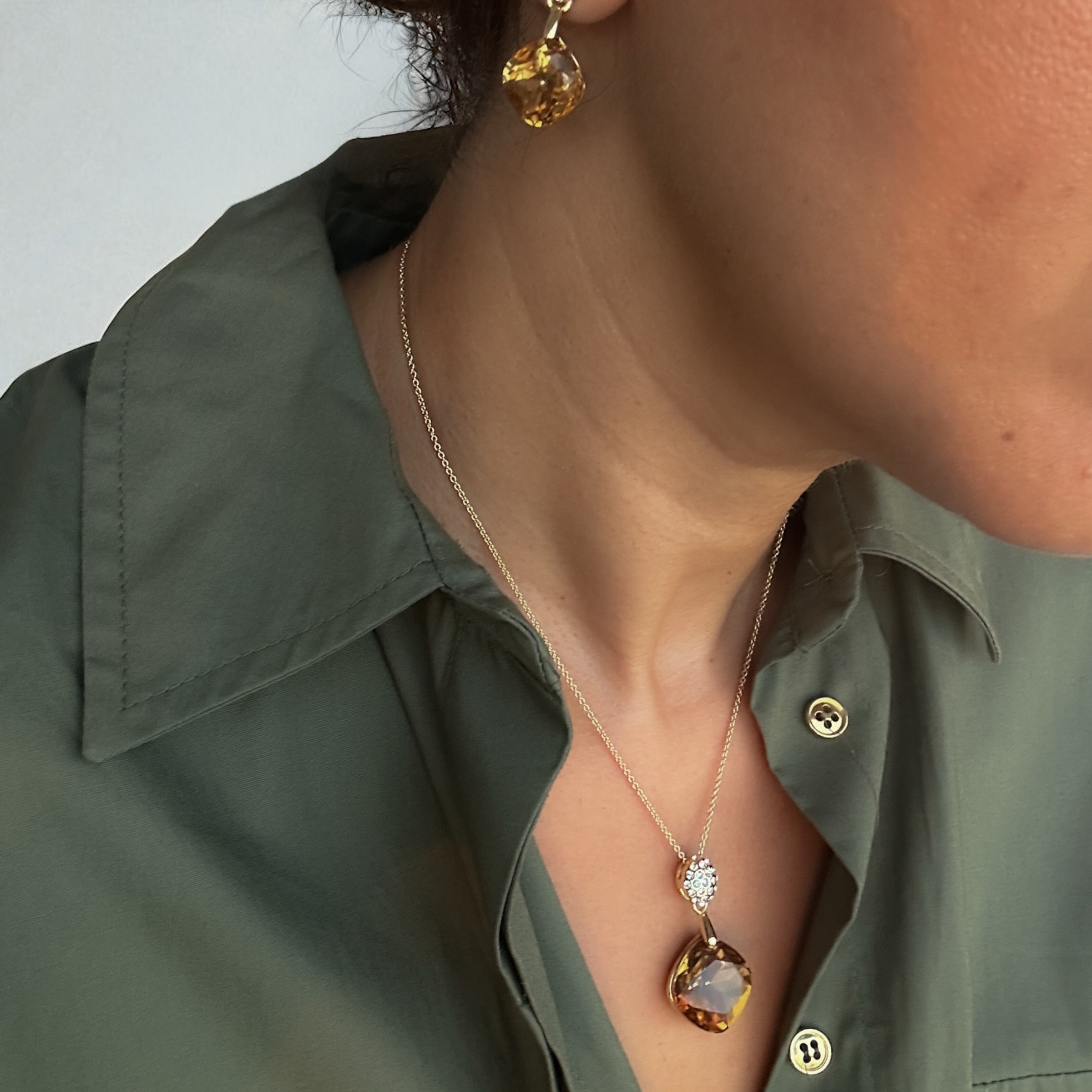 Swarovski Taşlı Set Bal Rengi