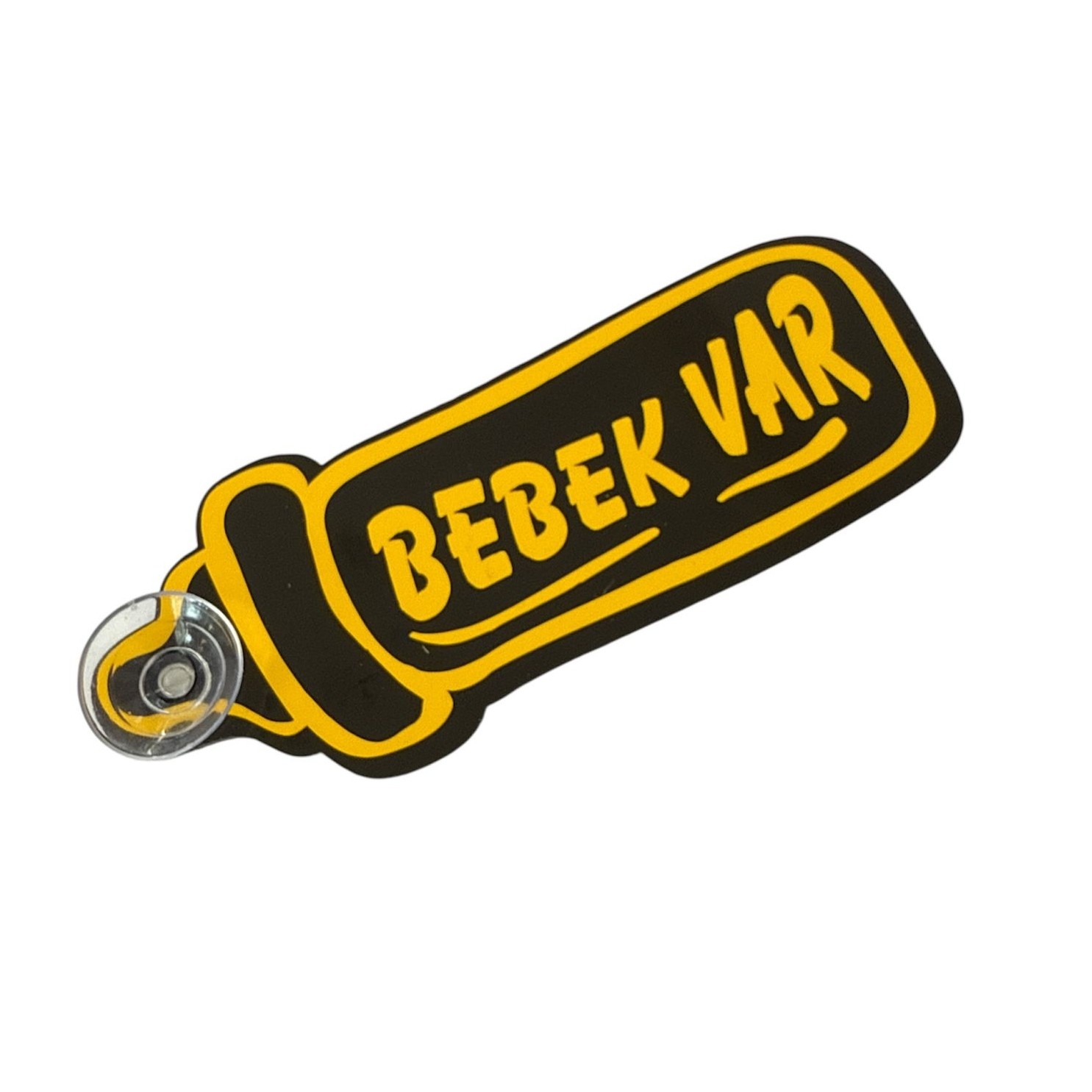Bebek Var Yazılı Plaka Vantuzlu Pleksi Cam Süsü 13x5cm Siyah Sarı