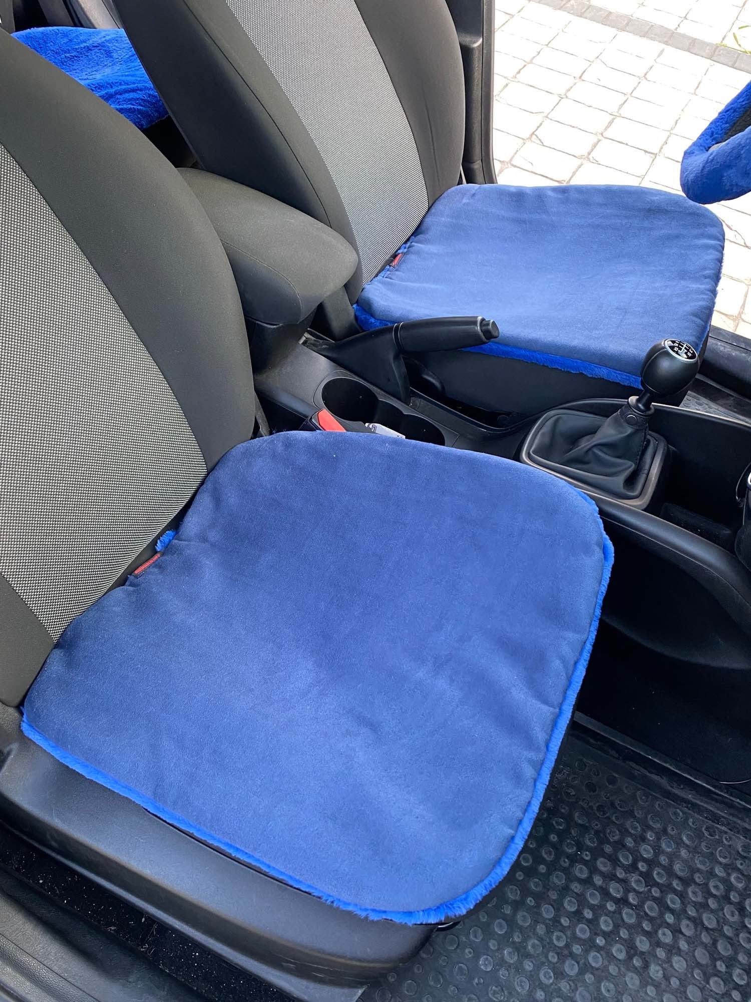 Yumuşak Tüylü Peluş Serme Oto Koltuk Koruyucu Minder Ön Arka Mavi