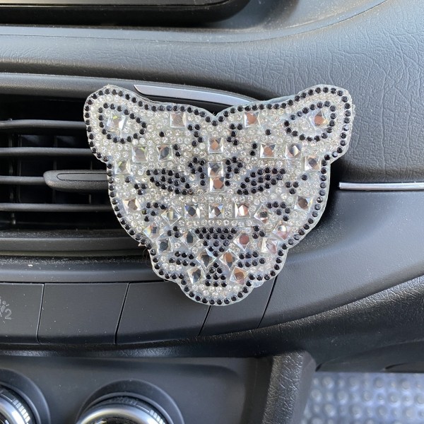 Kristal Taşlı Leoparlı Pleksi Havalandırma Klips Oto Kokusu Gümüş Siyah