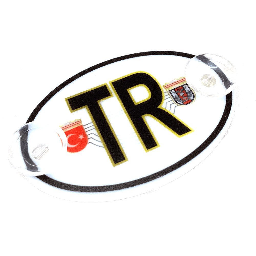 TR Plaka Oval Vantuzlu Pleksi Cam Süsü Beyaz 11x7.5cm