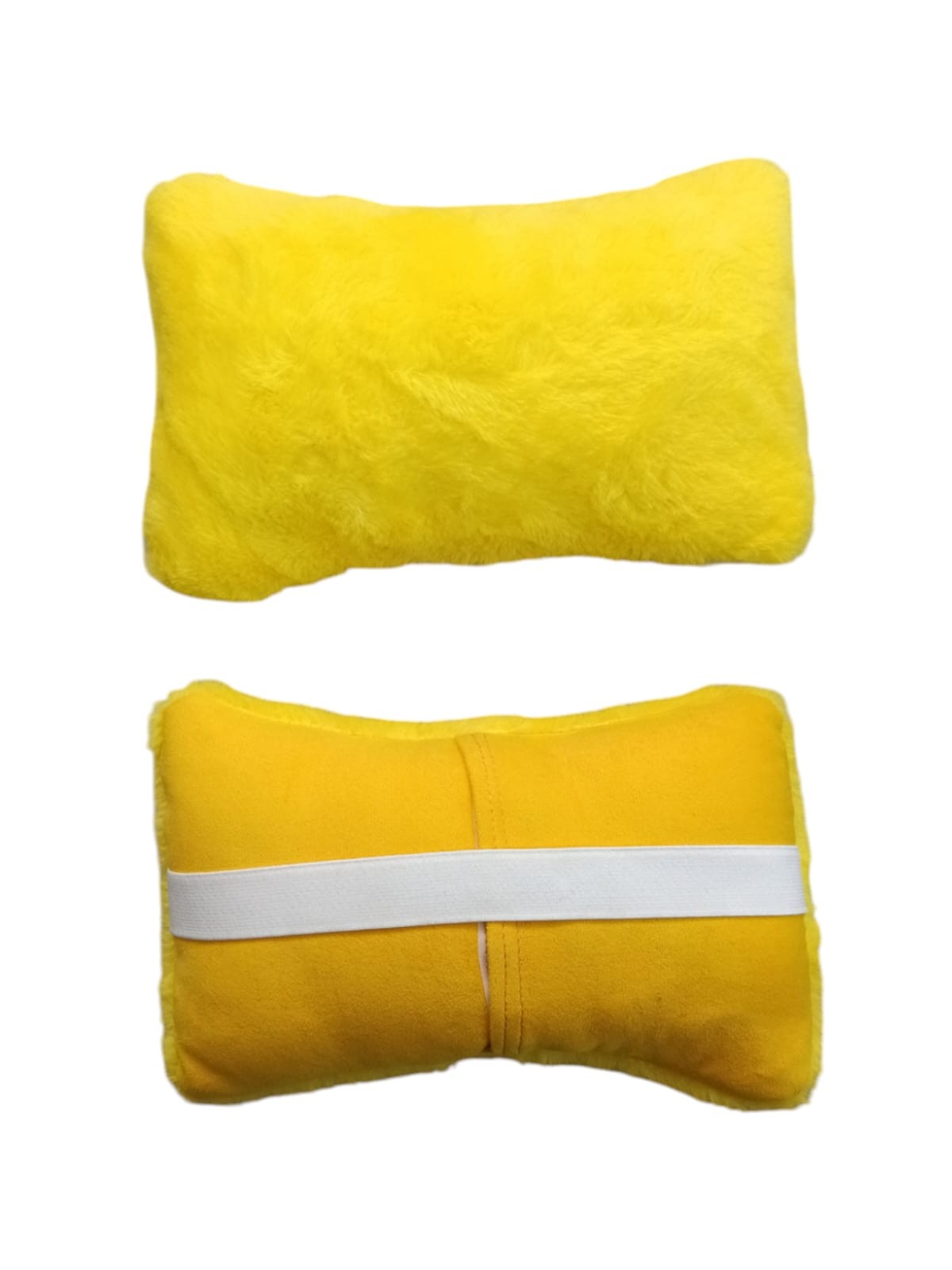 Peluş Ortopedik Araba Seyahat Boyun Yastığı Emniyet Kemer Pedi Seti Sarı
