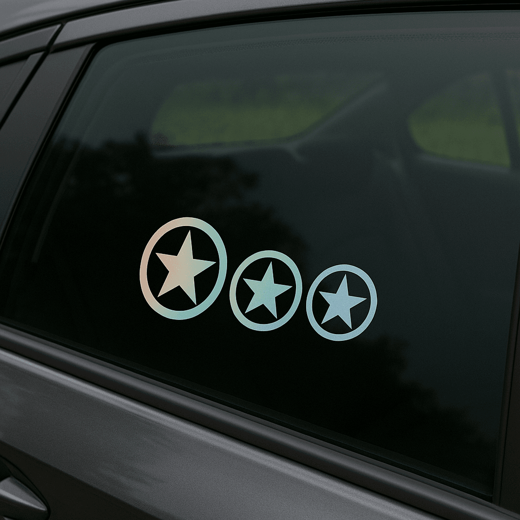 3'lü Yıldız Oto Sticker Hologramlı 20x8cm