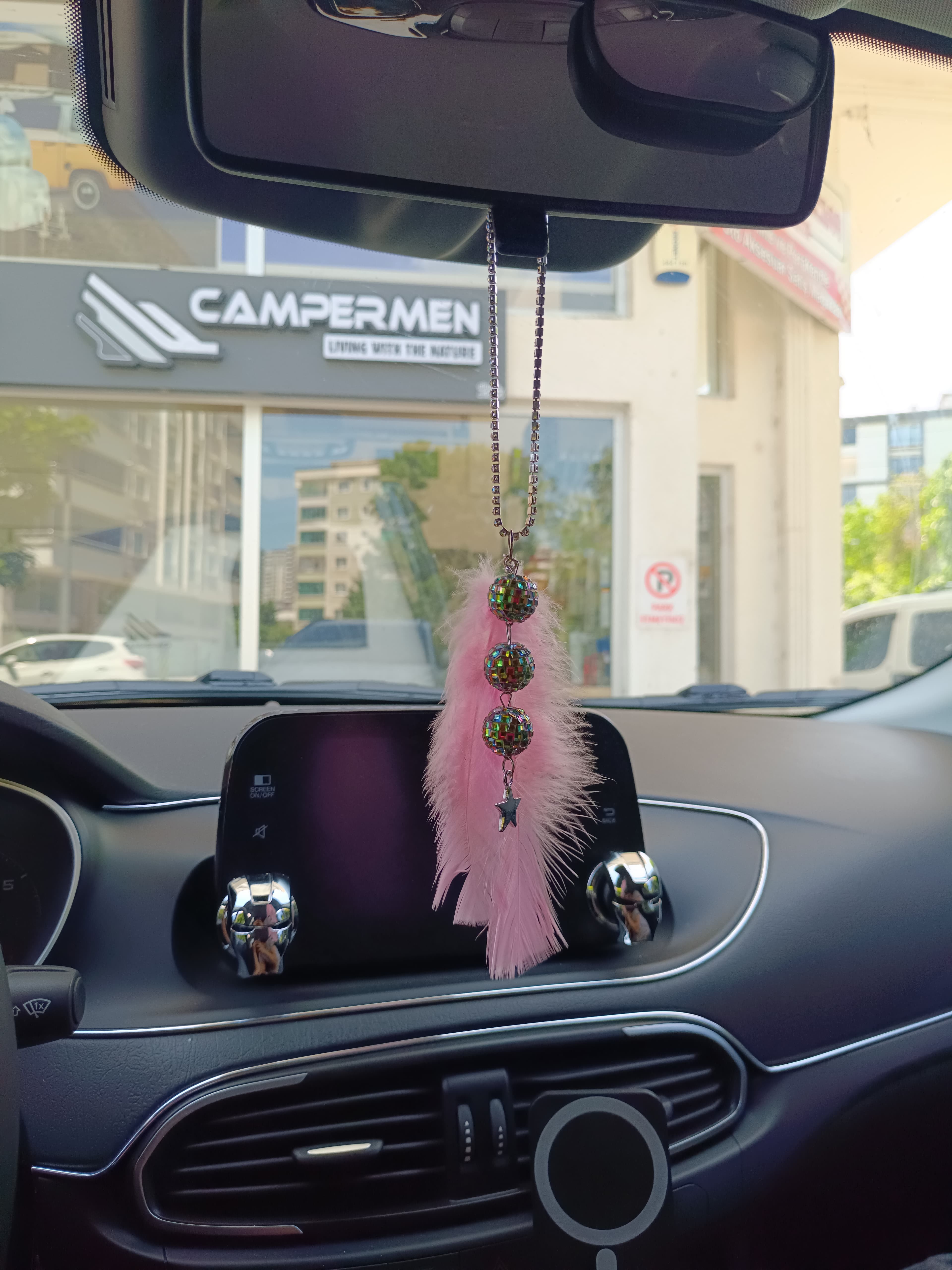 Disko Toplu Metal Yıldız Dikiz Ayna Süsü Şeker Pembe Tüylü