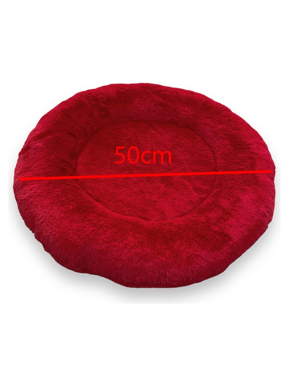 Yumuşak Tüylü Peluş Yuvarlak Evcil Hayvan Kedi Yatağı Minder 50cm Kırmızı