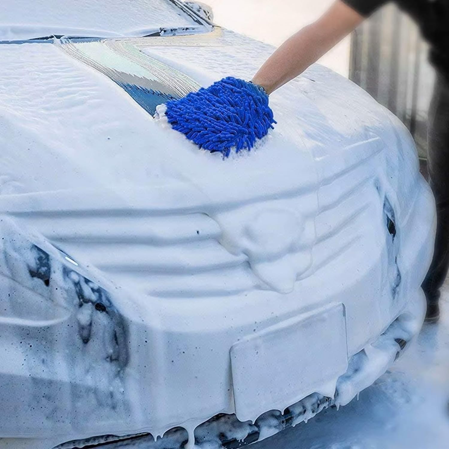 Araba Oto Yıkama Temizlik Eldiveni Süngeri Peluş Büyük Boy Çift Yüzeyli 22x19cm