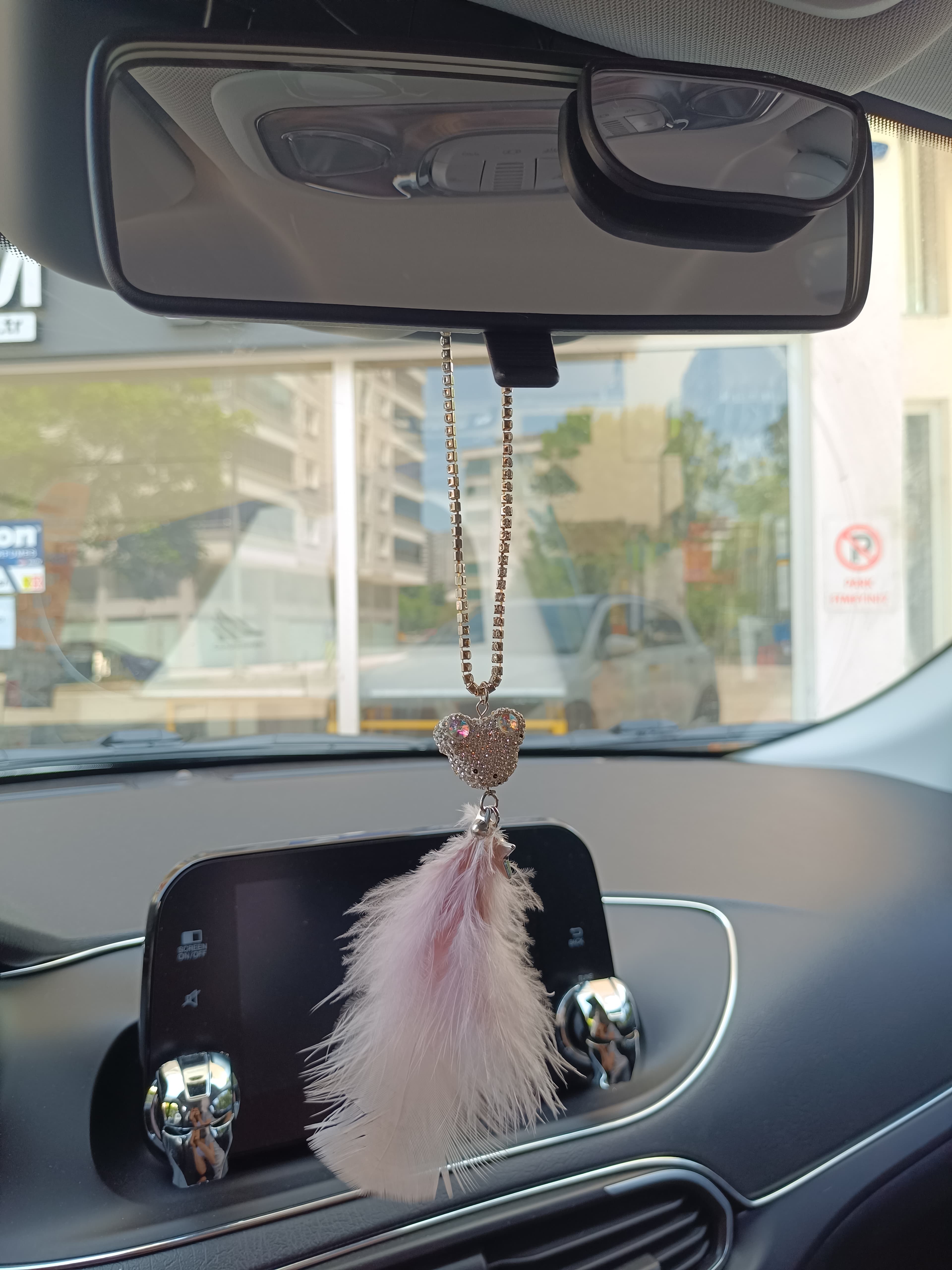 Pandalı Model Metal Yıldız Dikiz Ayna Süsü Pudra Pembe Tüylü