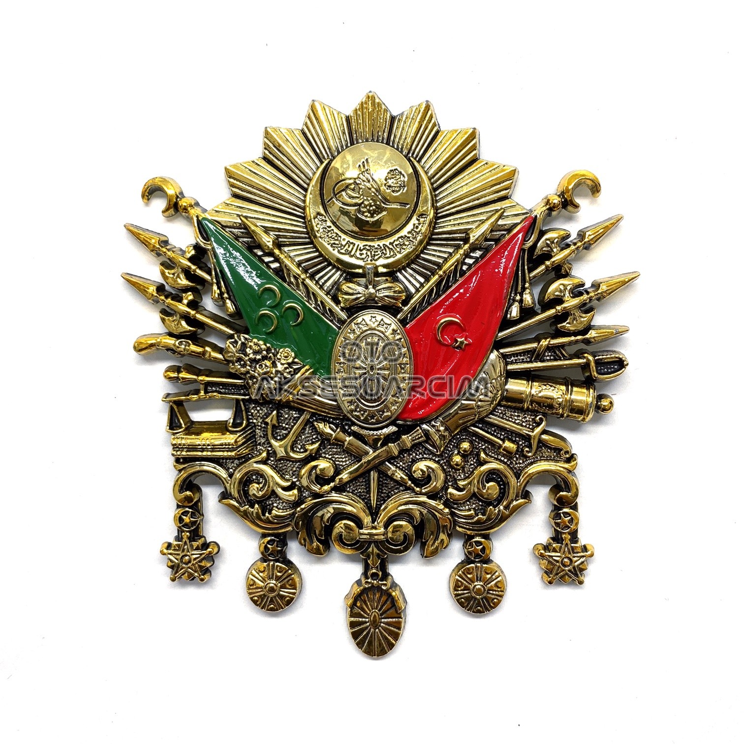 Osmanlı Devlet Arması Kabartma Logo Vidalı Büyük 12x11cm Gold