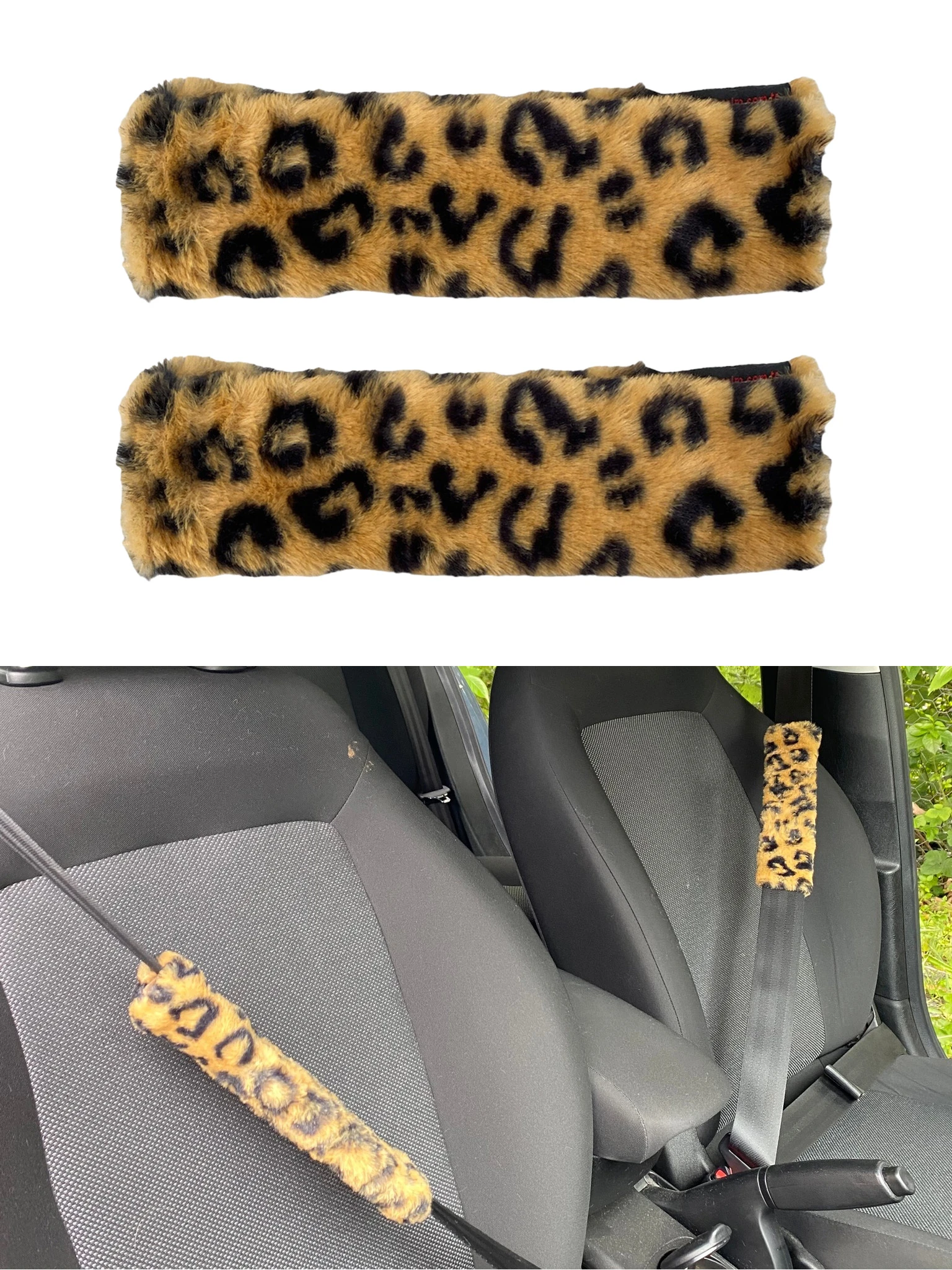 Yumuşak Tüylü Peluş Kürk Seyahat Emniyet Kemer Pedi Kılıfı 2'li Leopar