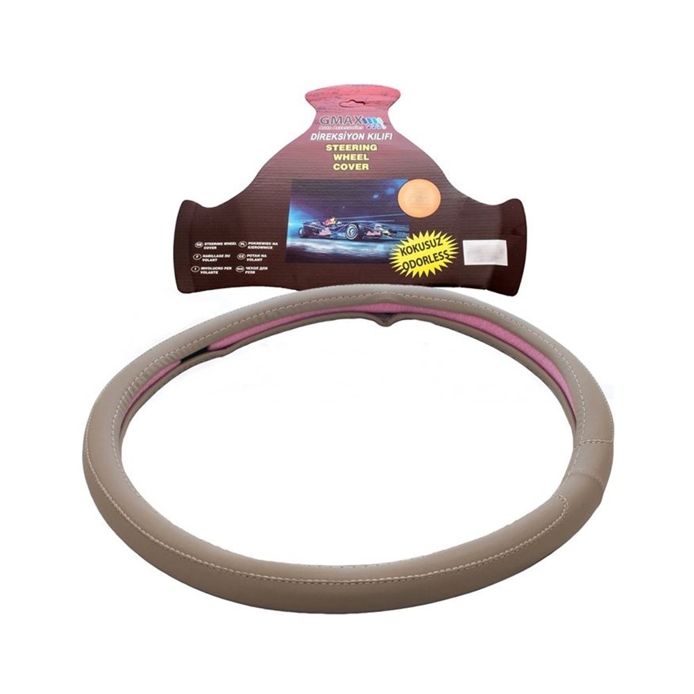 Deri Geçme Ticari Minibüs Kamyonet Direksiyon Kılıfı Bej 42cm