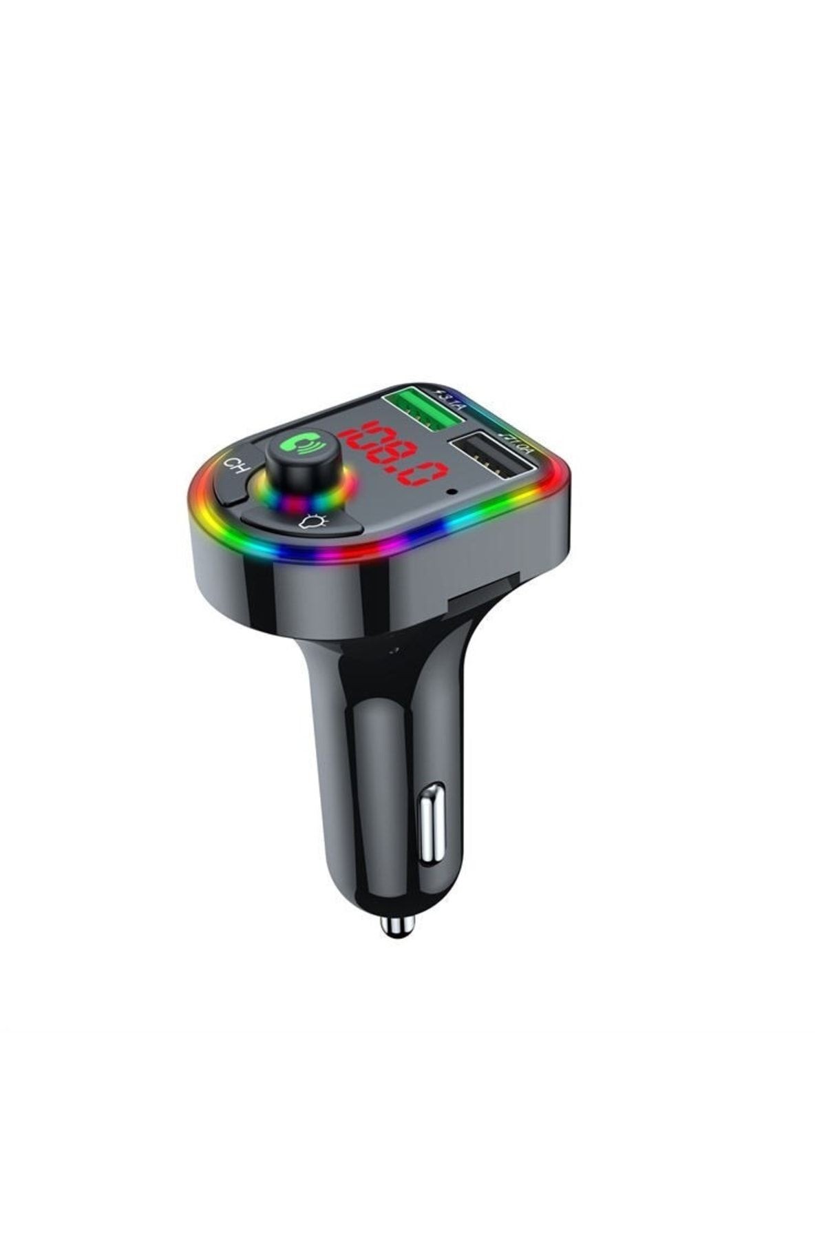 Car F6 RGB Bluetooth Araç Kiti FM Transmitter QC 3.1A Type-C Usb Şarj 12-24V