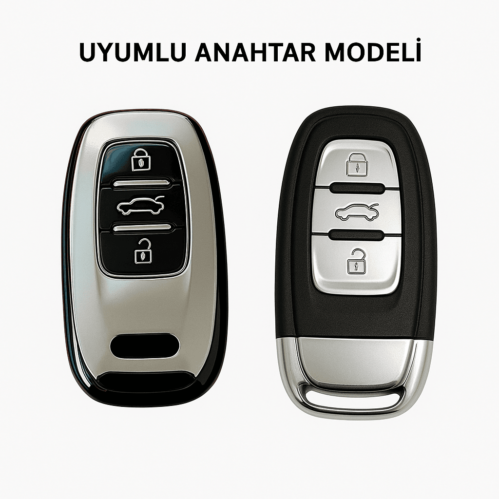 Auidi A4-A5-A6-A7-Q5-Q7 Sustasız Anahtar Uyumlu Silikon Oto Anahtar Kumanda Kabı Kılıf Füme