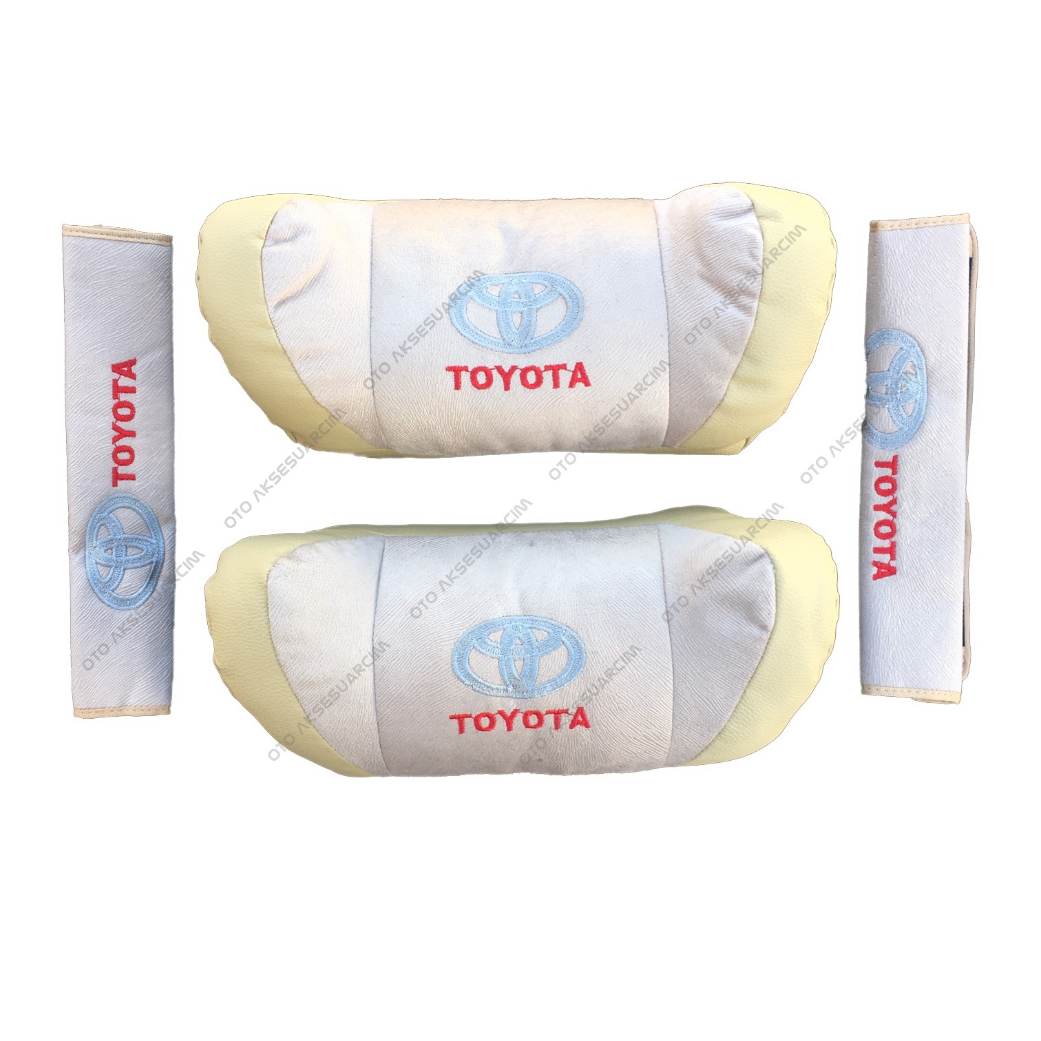 Toyota Nakışlı Deri Araç Boyun Yastığı Seti Bej