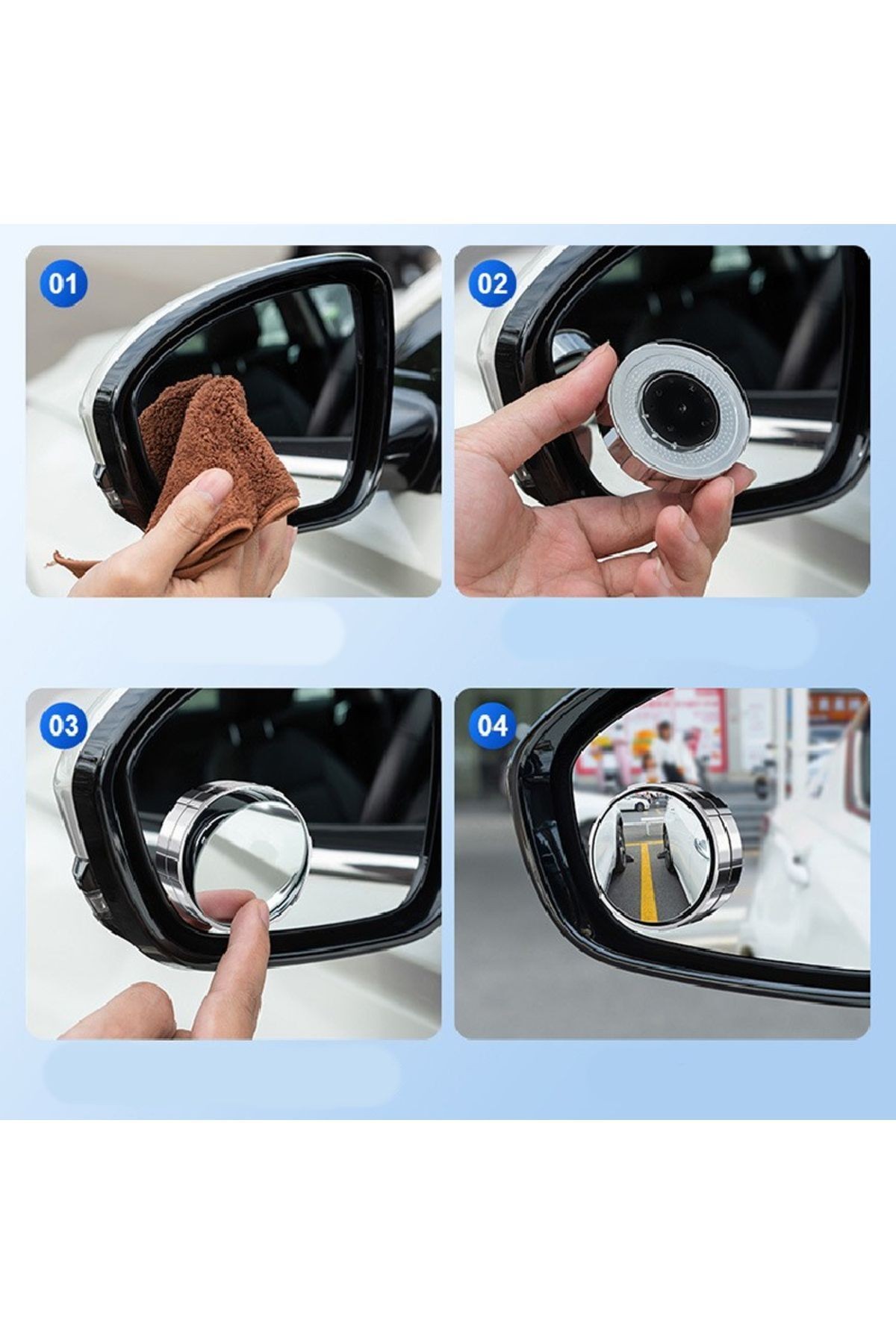 Yuvarlak Dönerli Oto Motosiklet Kör Nokta Aynası Vantuzlu Model 2'li Siyah
