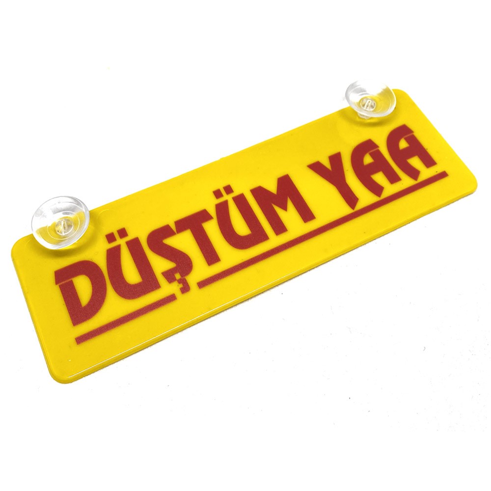 Düştüm Yaa Yazılı Sarı Dekor Plaka Vantuzlu Cam Süsü 22x7.5cm