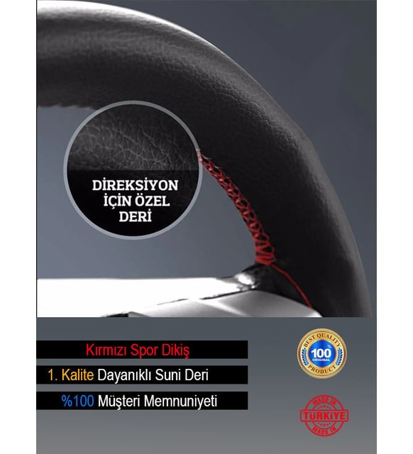 Steering cover leather sewing home model black red 38-40 cm