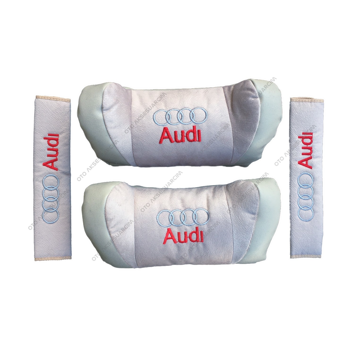 Audi Nakışlı Deri Araç Boyun Yastığı Seti Bej