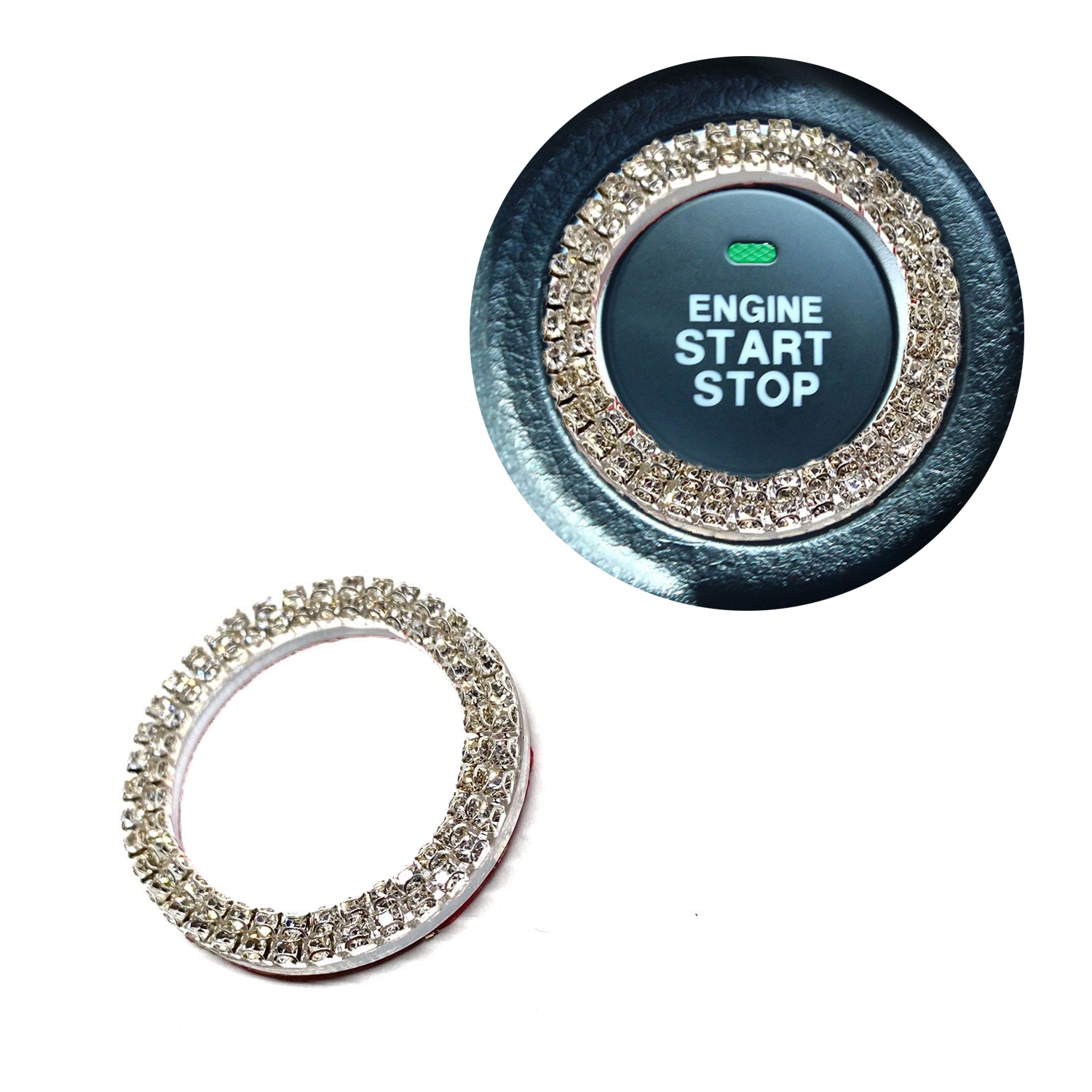 Kristal Taşlı Start Stop Düğme Halkası Gümüş