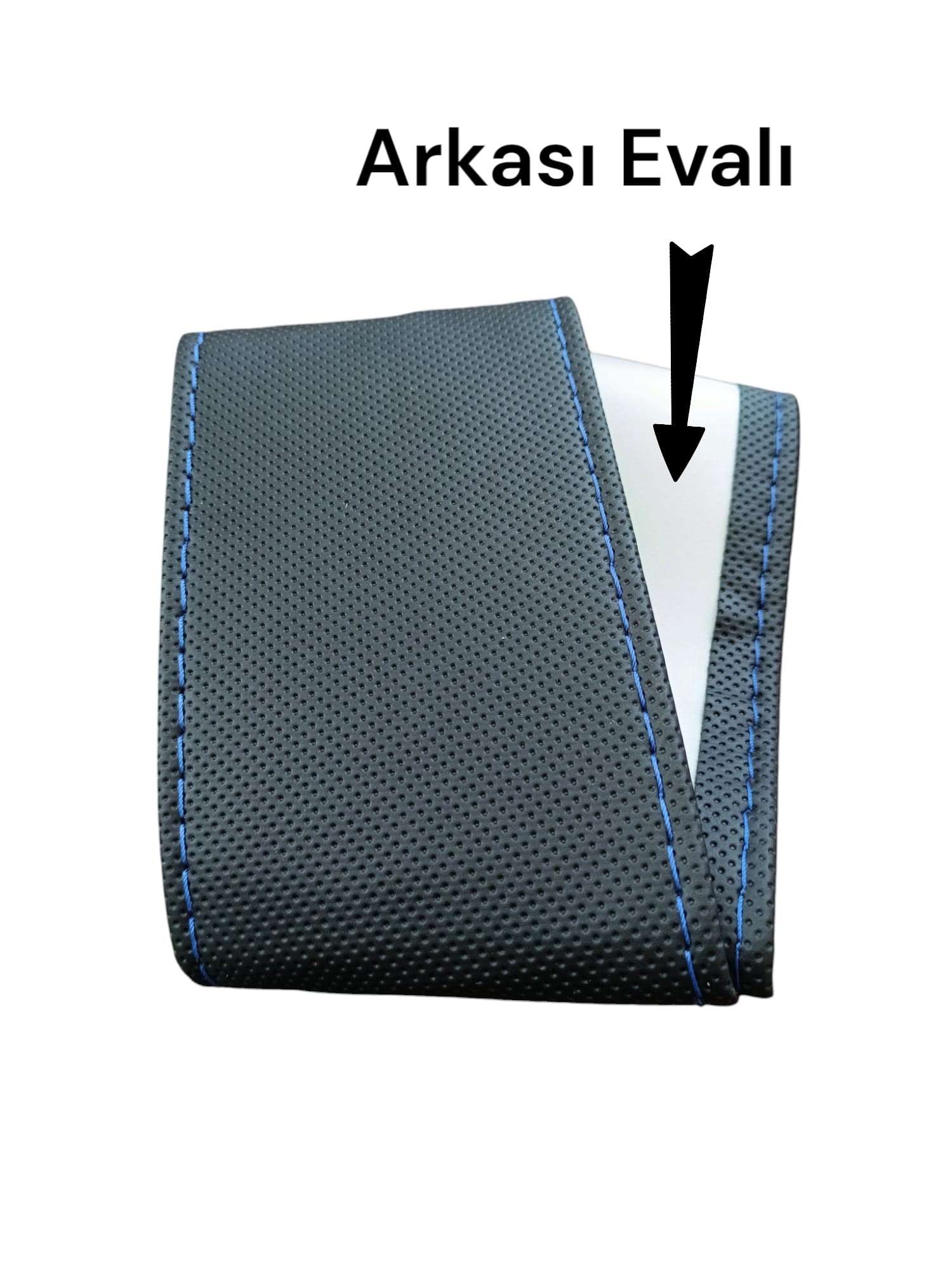 Direksiyon Kılıfı Noktalı Deri Dikme Evalı Model Siyah Mavi 38-40 cm