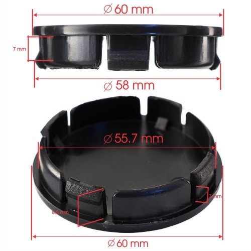 Sport Damla Geçme Jant Göbek Kapağı 4’lü Set 55/58mm Siyah