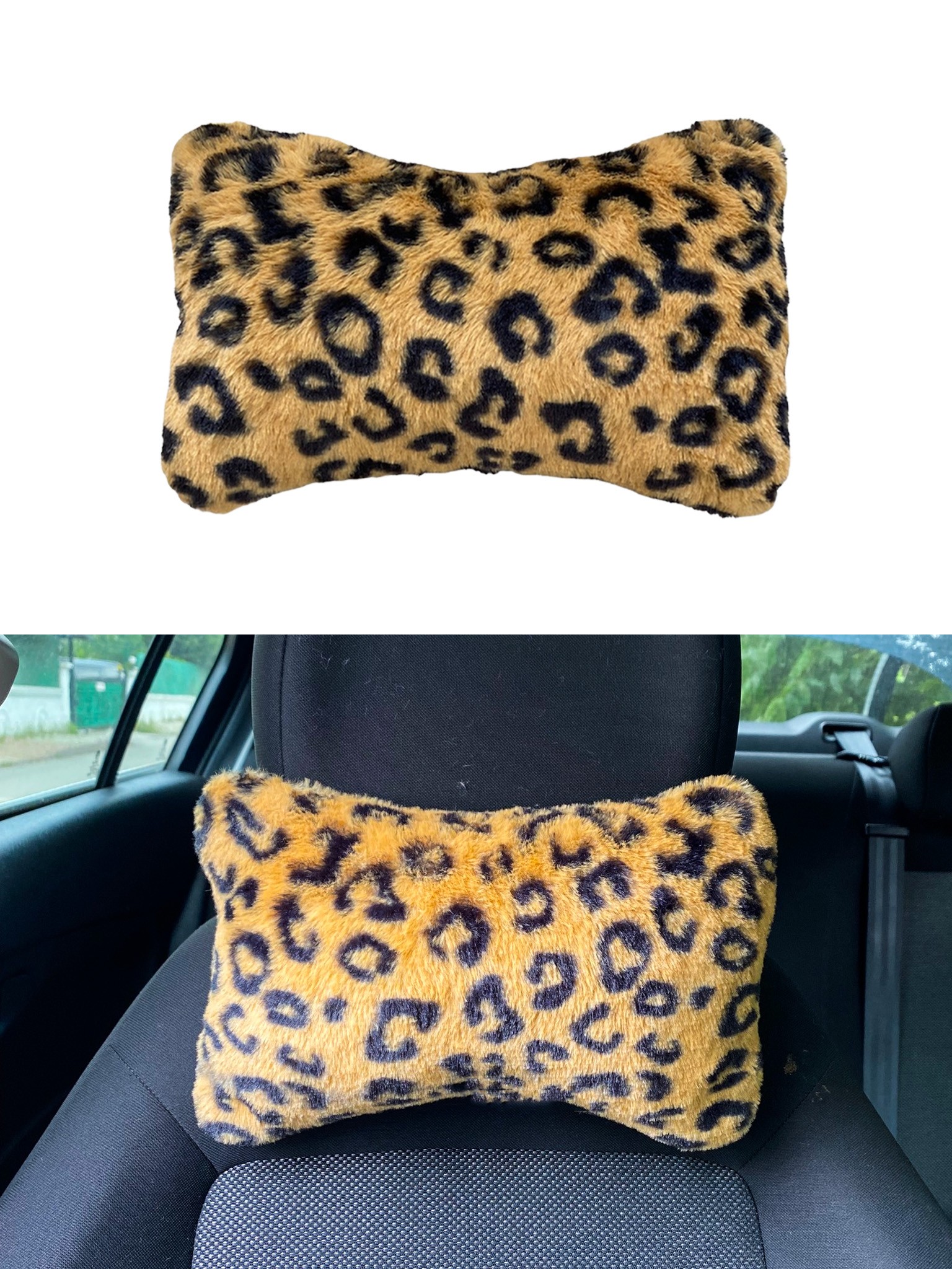 Yumuşak Peluşlu Ortopedik Araba Seyahat Boyun Yastığı Tekli Leopar